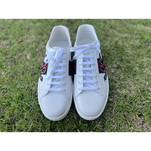 GUCCI Mens Ace Leather Sneakers White King Snake Embossed Size 16.5 G US 17 NEW